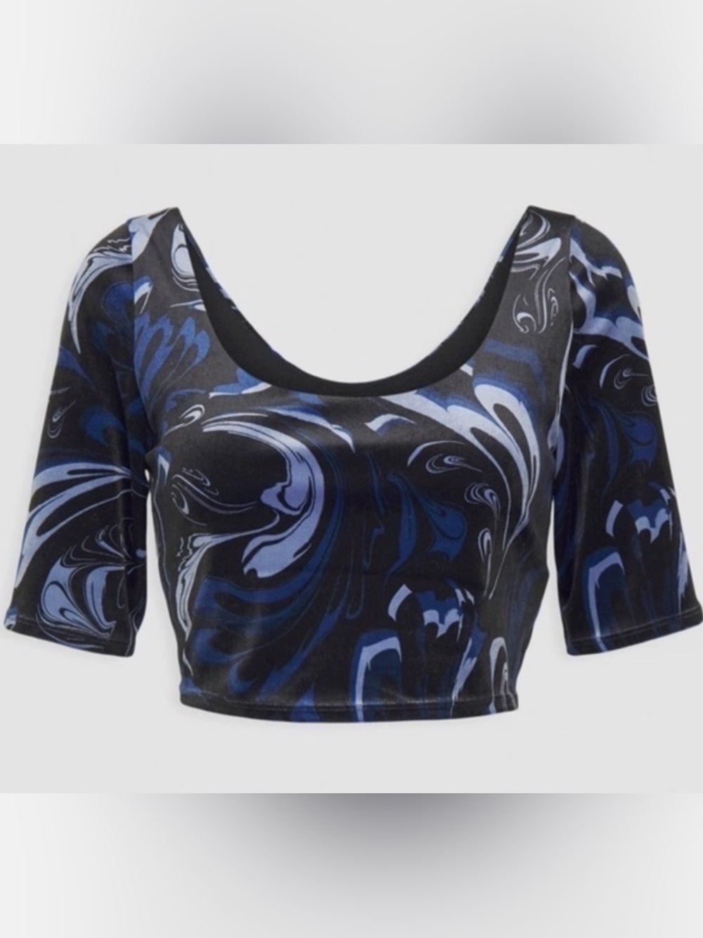 Retro Velvet Crop Top Bra Blue Black Bra Shelf NWT
